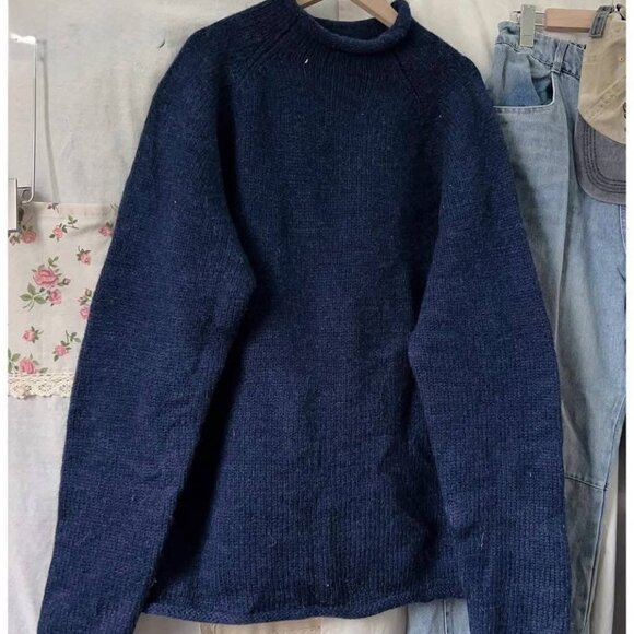 Navy Knit Sweater Classic Crewneck Pullover - Picture 1 of 3